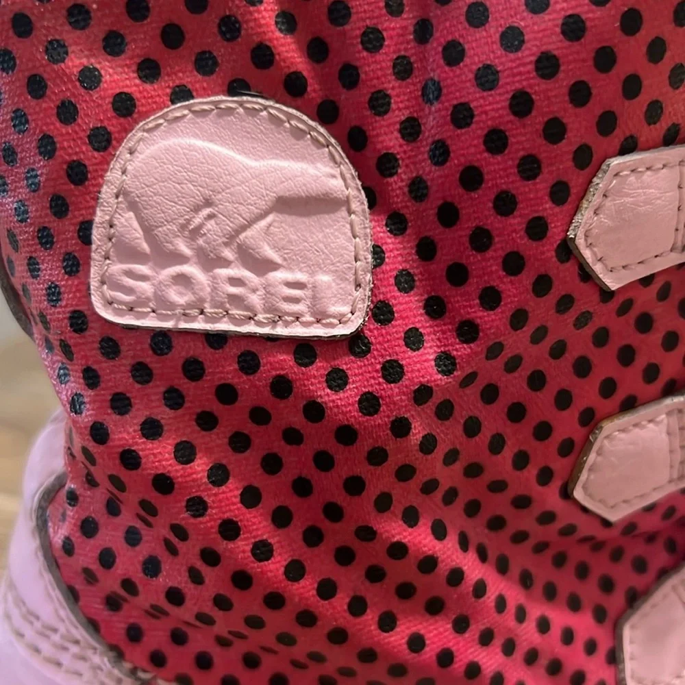 Sorel Pink and White Rain & Snow Boots with Polka Dots‎